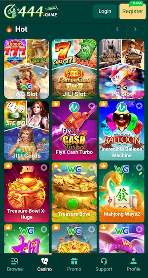 C444 Game mobile app homepage dashboard on Android smartphone screen