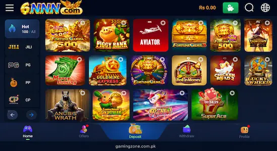 6NNN Game APK home screen showing Hot games,