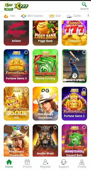 XK777 Game Home Screen